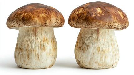 Two porcini mushrooms isolated on white background
