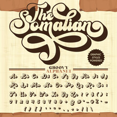 Transparent The Somalian script Retro Groovy Vintage Display bold Font alphabet.eps