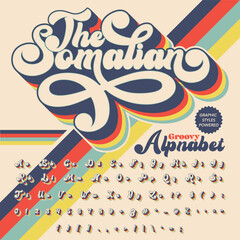 3D The Somalian script Retro Groovy Vintage Display bold Font alphabet.eps