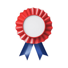 Red award ribbon with blue decoration isolated on a transparent background, cut out
