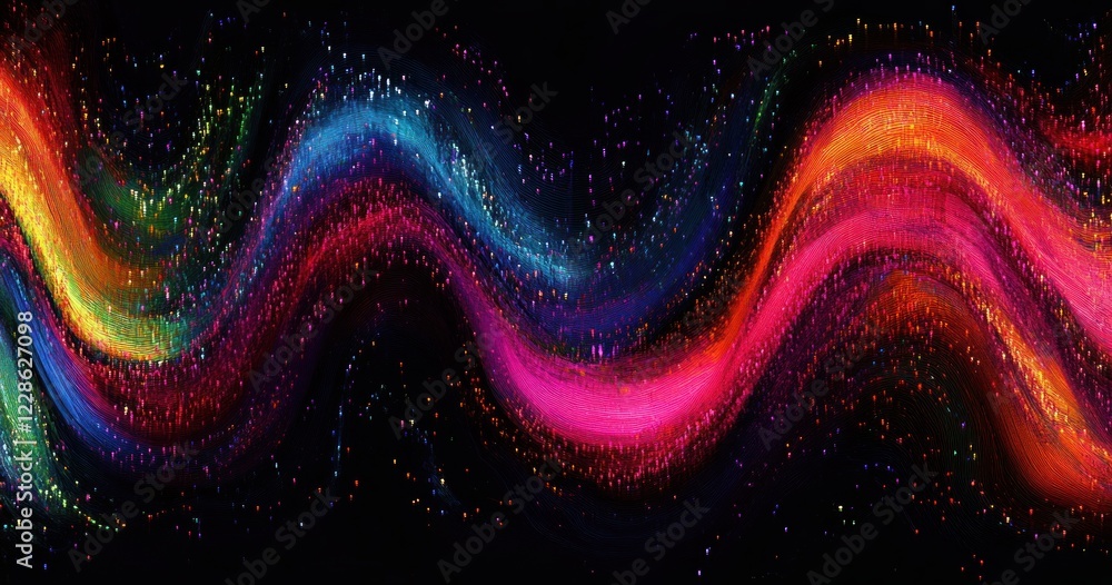 Poster abstract neon wave background with swirling lines and dynamic light effects