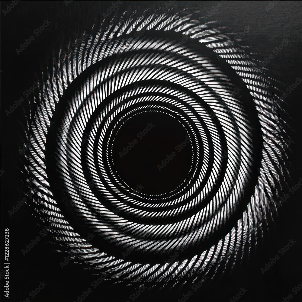Poster abstract black and white circular pattern minimalist design with 3d torus and dots