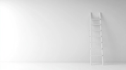 White ladder against a white wall, minimalist room