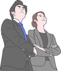 空を見上げる二人のビジネスマンたち