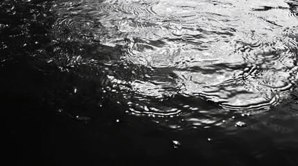 Rippling water surface reflecting light in black and white tones
