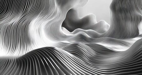 Surreal Black and White Abstract Landscape Lines Curves Chiaroscuro Lighting Symmetry