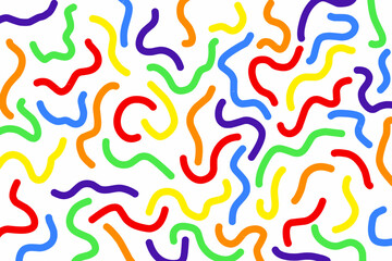 Vector colorful wavy doodle seamless pattern. Creative abstract style art symbol background for children or celebration design with basic shapes. Simple childish scribble wallpaper print.
