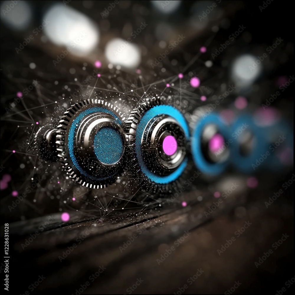 Poster abstract gears digital polygonal mesh network connection technology background