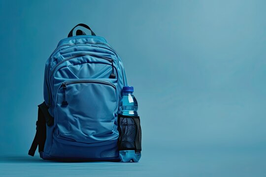 High Resolution Image of Blue Backpack with Water Bottle Pocket Isolated