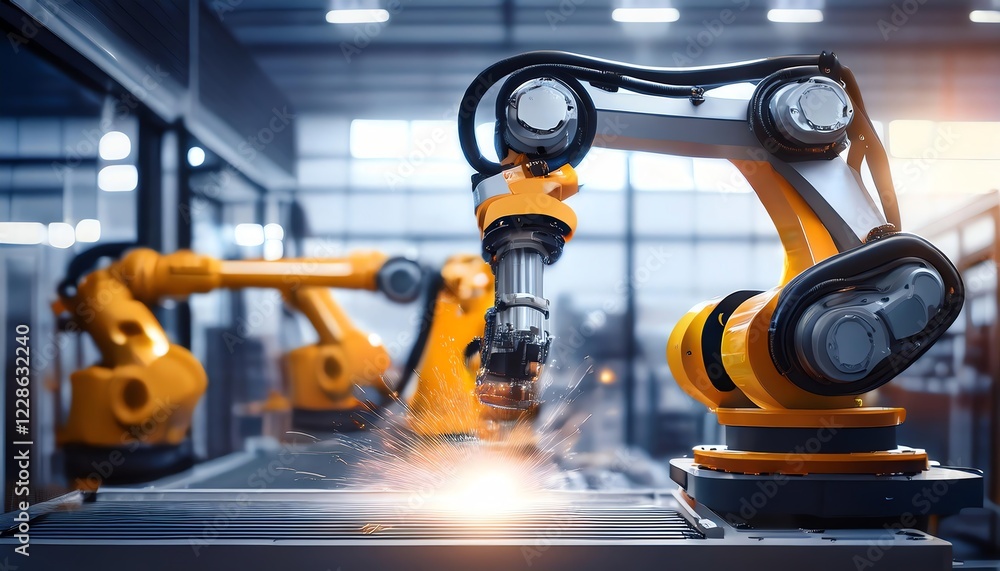 Aufkleber a robotic arm performing welding operations in a modern industrial setting, showcasing advanced auto