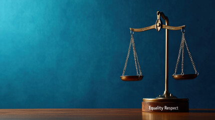 A balanced scale symbolizing justice and equality, set against a tranquil blue background, highlighting the themes of fairness and legal integrity.