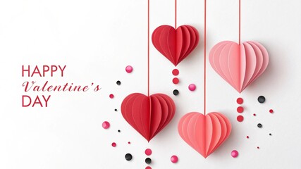 valentine card with red hearts, hanging hearts valentine's day card.