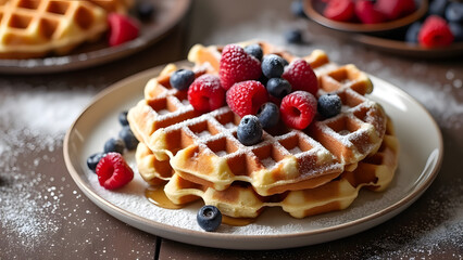 waffles with raspberries and blueberries