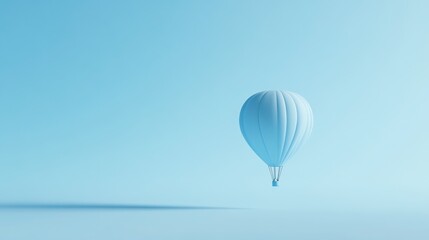 Blue hot air balloon floats, minimal sky background, travel concept