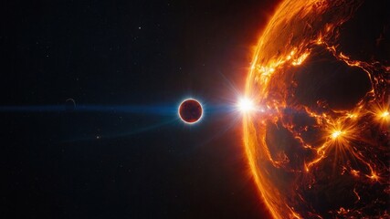 sun, light, space, fire, star, planet, solar, orange, astronomy, galaxy, design, flame, energy, explosion, eclipse, glow, shine, earth, cosmos, red, hot, heat, universe, illustration, dark