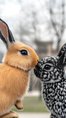 Obraz premium Adorable Rabbits Nose to Nose Close Up Fluffy Fur Pet Animals