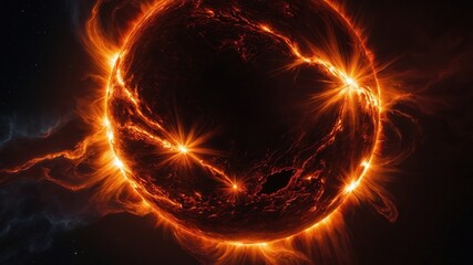 fire, light, flame, fractal, design, energy, plasma, sun, space, illustration, art, orange, glow, shine, explosion, ball, power, black, red, wallpaper, star, burn, heat, hot, backdrop
