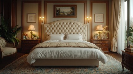 Fototapeta premium Luxurious Master Bedroom Interior Design: Elegant and Serene Space