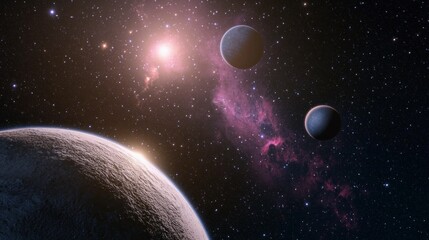 Naklejka premium Cosmic Landscape Planets Nebula Stars Space Exploration