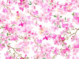 A seamless pattern of abstract cherry blossoms painted in watercolor. Hand-painted cherry blossom wallpaper for spring