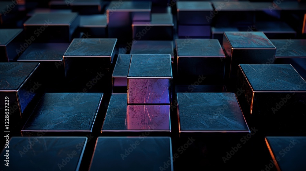 Poster abstract dark geometric cubes background 3d render shiny blocks tech texture digital a