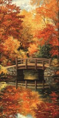Autumnal Bridge Reflecting in Still Water