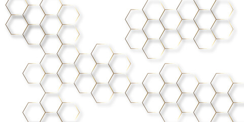 Abstract hexagon white background with shadow .golden background Futuristic blue neon honeycombs. Modern technology design. Vector illustration.	
