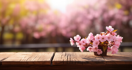 Spring blooming branches on wooden backgroun. Blossoming spring tree branches as border on wooden background. Space for text