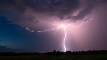 Lightning flashes across the sky at night