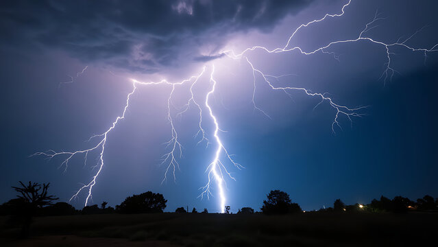Lightning flashes across the sky at night - Powered by Adobe