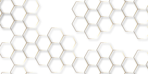 Abstract hexagon white background with shadow .golden background Futuristic blue neon honeycombs. Modern technology design. Vector illustration.	
