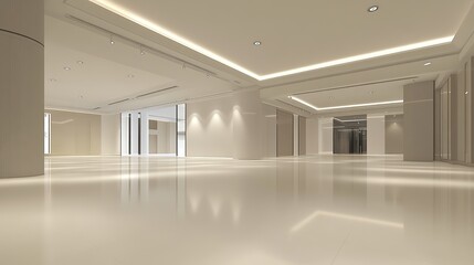 Obraz premium Futuristic Perspective View of an Empty Space with Hidden Lighting: Modern Background Design with a White Floor and Ceiling, Evoking a Sense of Future Technology for Showrooms