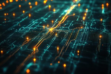 Obraz premium Glowing Digital Data Stream in Smart City Infrastructure