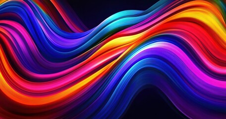 Abstract Vibrant Artwork with Wavy Colorful Stripes and Neon Glow Effect on Black Background