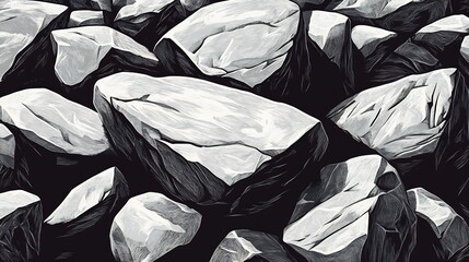 Dramatic grayscale rocks powerfully arranged create striking visual depth. AI Generated