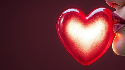 Obraz premium Close-Up of Woman Holding Shiny Red Heart Shape with Sensual Vibe