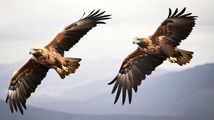 Obraz premium Eagles Soaring in Flight Against a White Background Generative AI