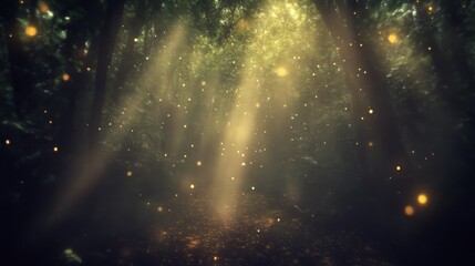 Naklejka premium Enchanted Forest Path with Glowing Lights and Beams