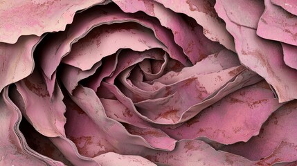 Obraz premium Abstract Layered Swirl of Ripped Paper in Pink and Brown Tones on Gray Background - Cinematic Conceptual Image