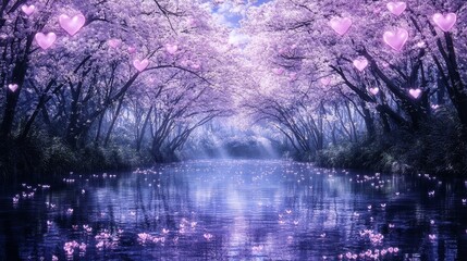Enchanted Pink Blossom River Hearts and Serenity