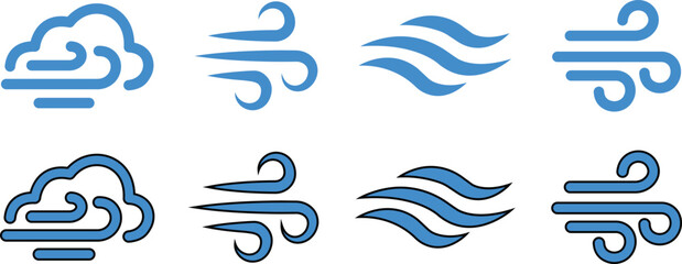 Weather related icon in flat set Climate vector for apps or website containing clouds, weather forecast isolated on transparent background wind thunder storm, dew, snow cloud logo icon