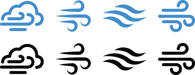 Weather related icon in flat set Climate vector for apps or website containing clouds, weather forecast isolated on transparent background wind thunder storm, dew, snow cloud logo icon