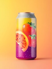Obraz premium Sleek Metallic Can with Gradient Finish and Bold Fruit Graphics