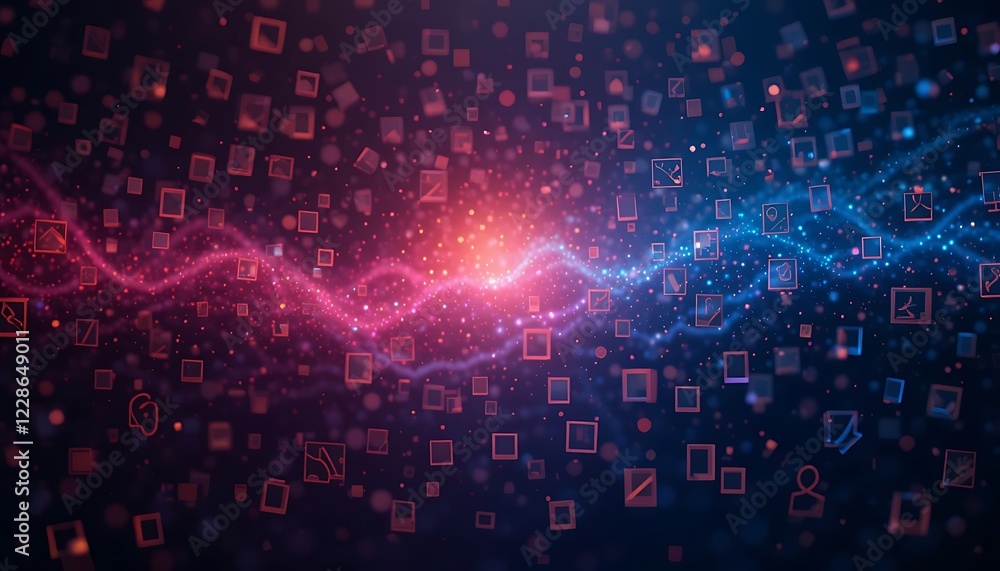 Poster abstract digital data stream flowing in waves