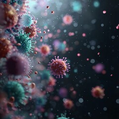 Dynamic Visualization of Viruses in Motion Lab Setting Scientific Illustration Microbial Environment Close-Up Perspective