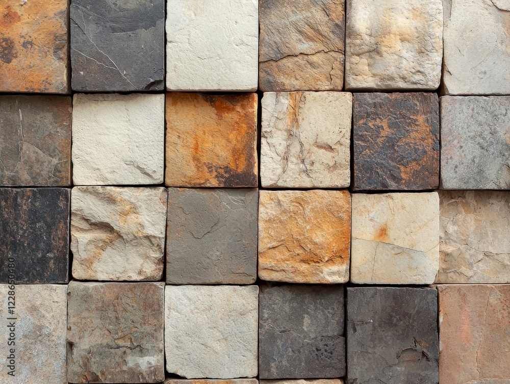Poster textured stone wall tiles in various natural shades with unique patterns providing a rustic and eleg