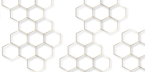 Abstract hexagon white background with shadow .golden background Futuristic blue neon honeycombs. Modern technology design. Vector illustration.	

