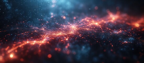 Abstract red and blue particle wave background.