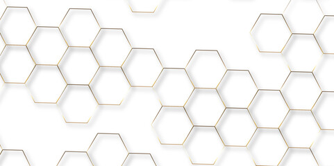 Abstract hexagon white background with shadow .golden background Futuristic blue neon honeycombs. Modern technology design. Vector illustration.	
