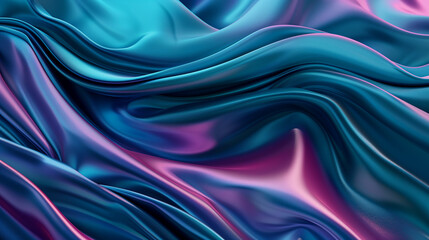 Fototapeta premium A close-up of luxurious satin fabric in deep blue with iridescent pink highlights, creating a mesmerizing, fluid effect
